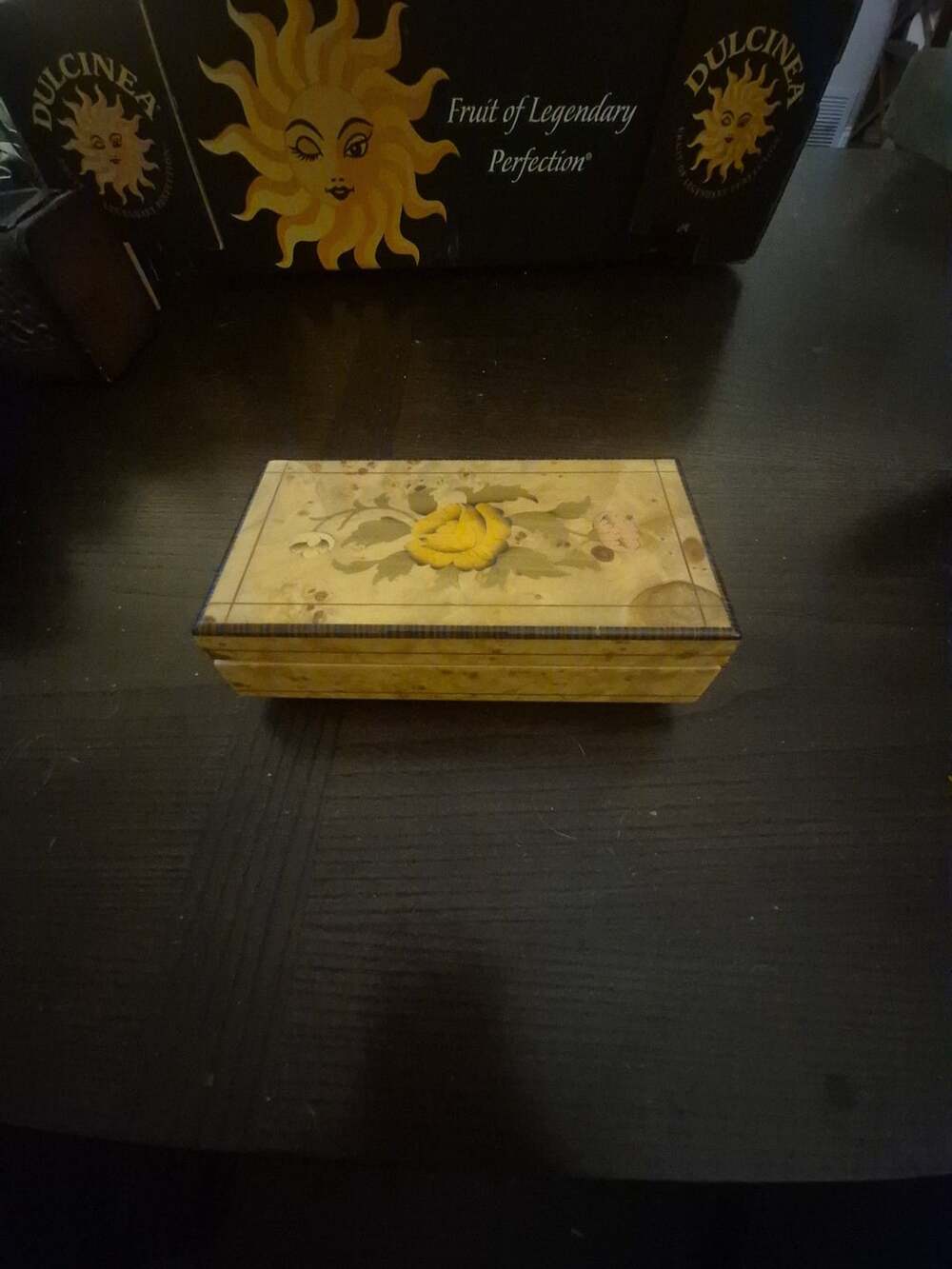 Sorrento Reuge Italian Inlaid Wood Music Jewelry Box Yellow Rose